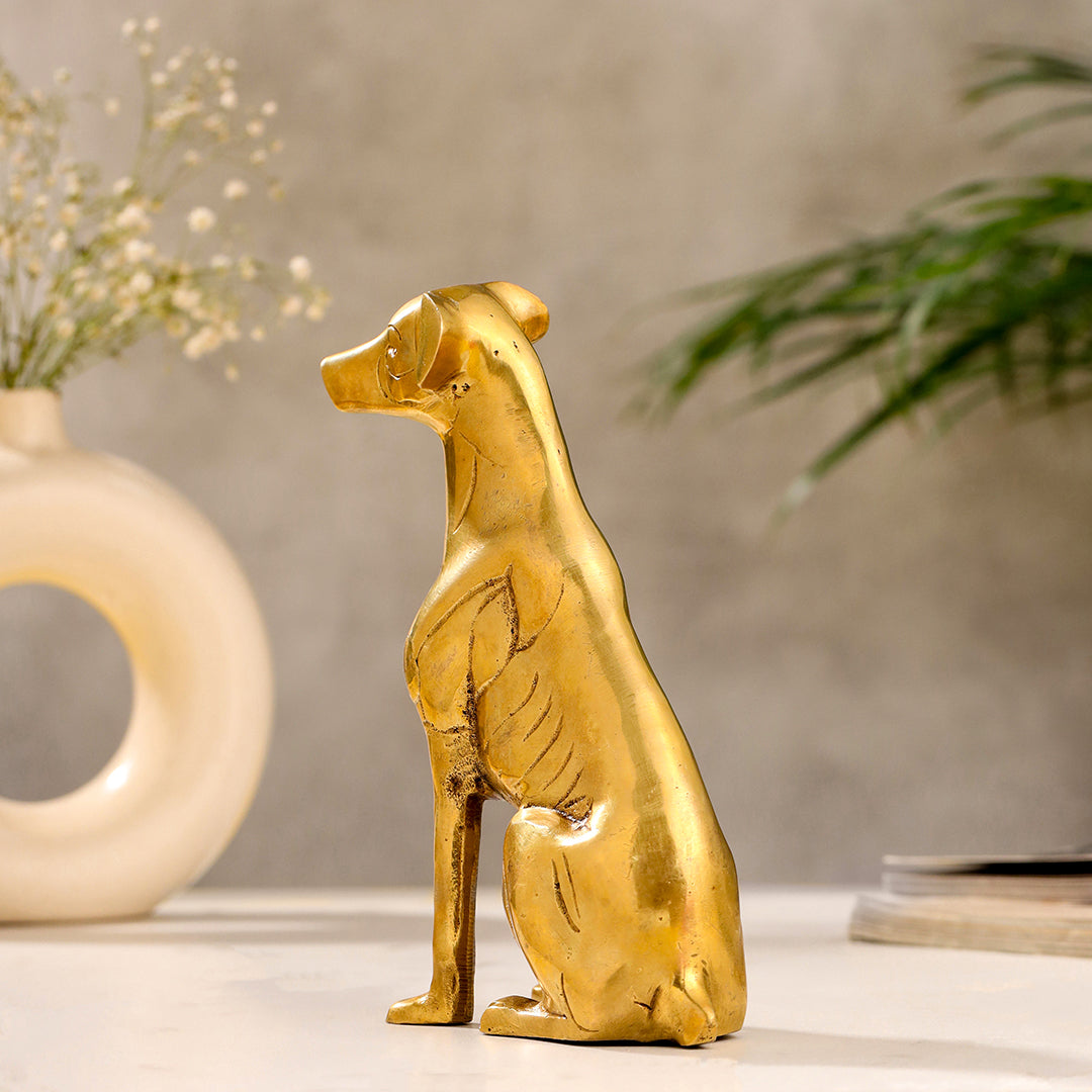 Brass Dog Sitting Statue (7.2 INCH)