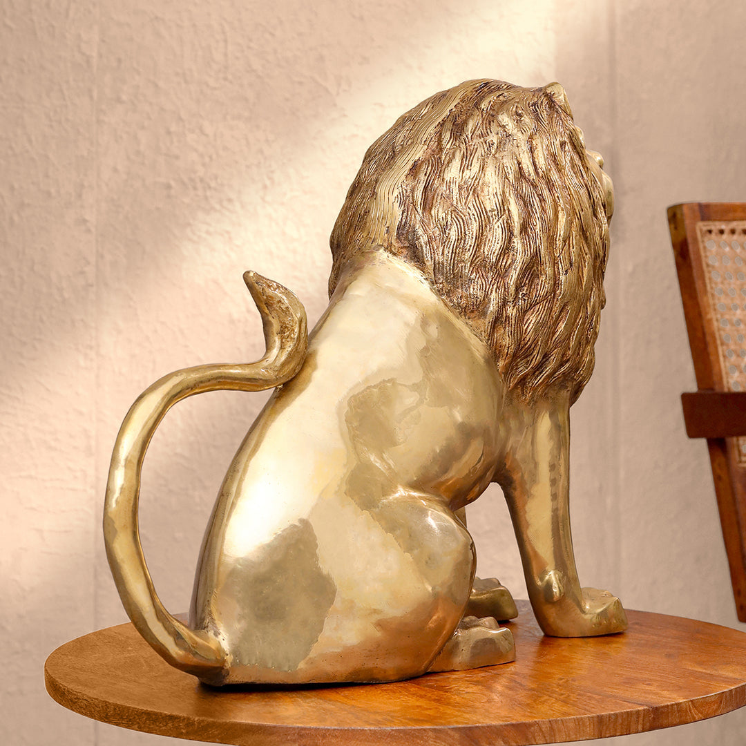 Brass Lion Statue Sitting (16 Inch)