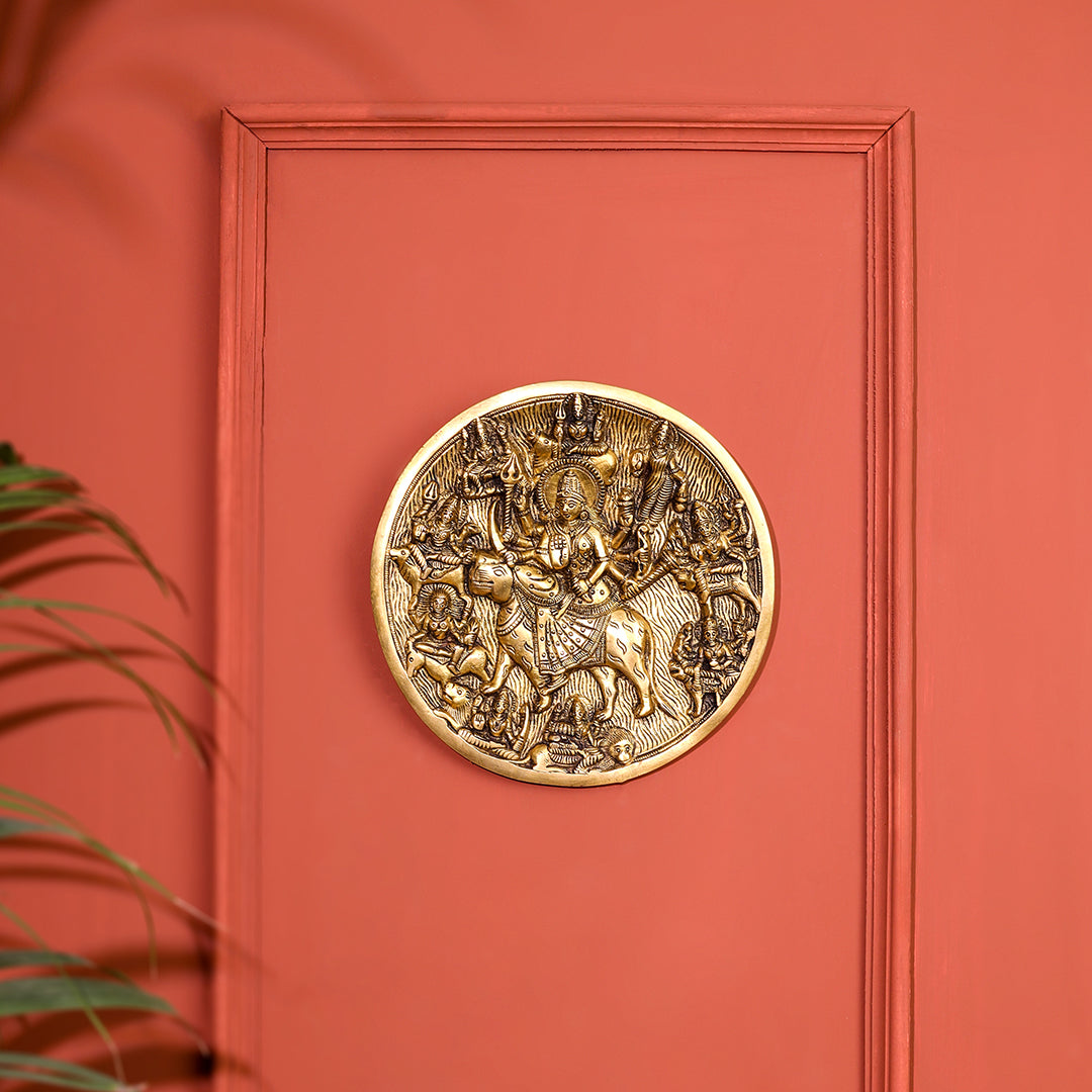Brass Navdurga Wall Hanging Round Plate (7.8 Inch)