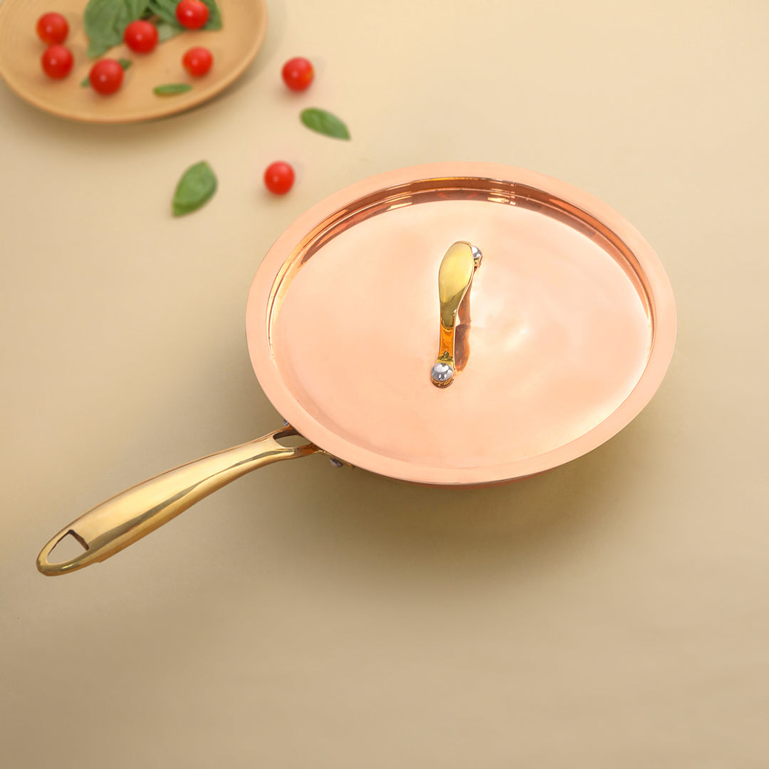 Copper Fry Pan With Lid And Handle (16.5 Inch)