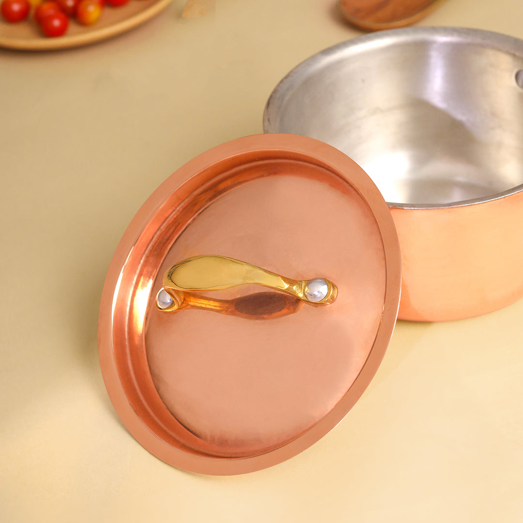 Copper Sauce Pan With Lid And Handle (14.3 Inch)