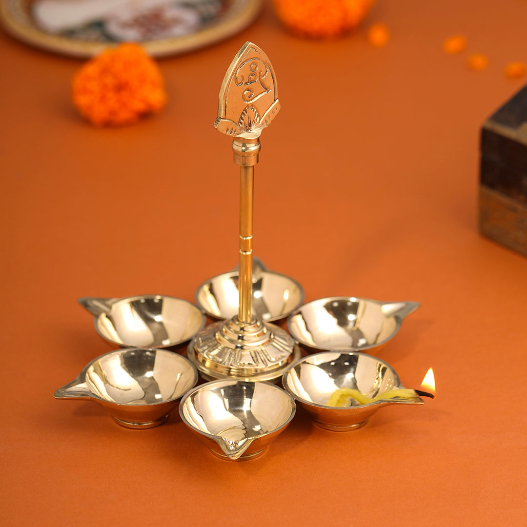 Brass Vel Six Petal Diya (6.6 Inch)