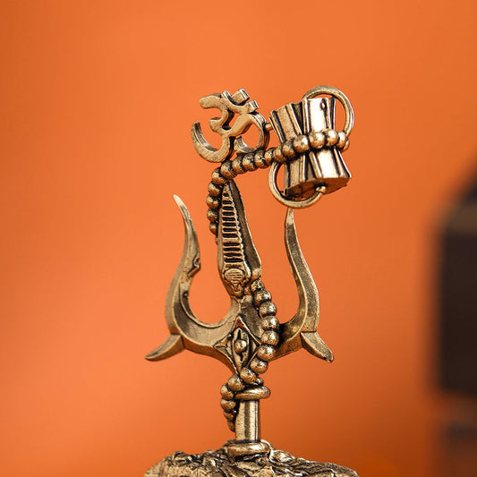 Brass Trishul with Damru & Om (4 Inch)