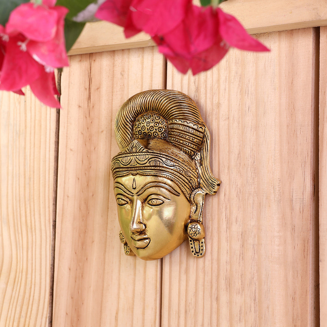 Brass Parvati Face Wall Hanging – Handcrafted Divine Home Decor (5.5 Inch)