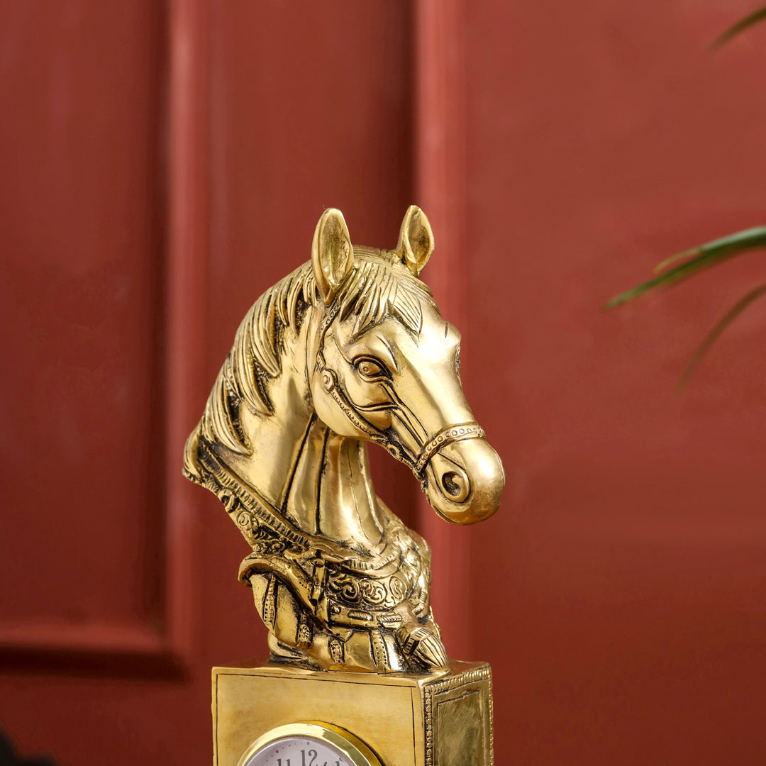 Brass Horse Head Table Clock (11 Inch)