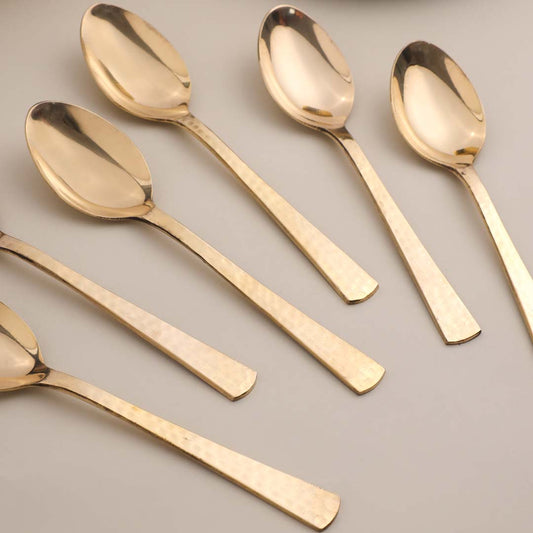 Brass Hammered Design Spoon Set (Pack Of 6)