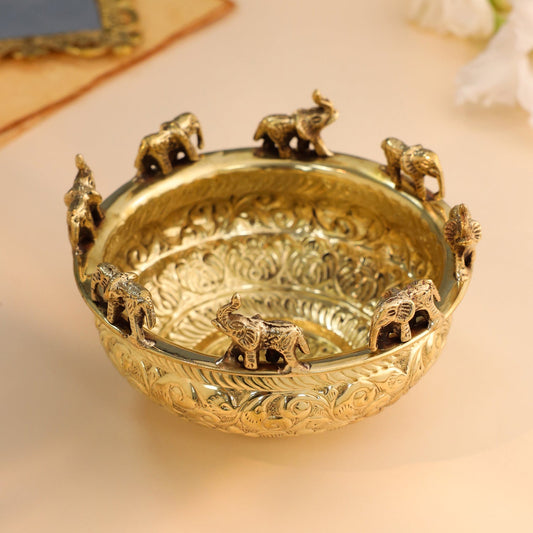 Brass Elephant Urli Bowl (3.5 Inch)