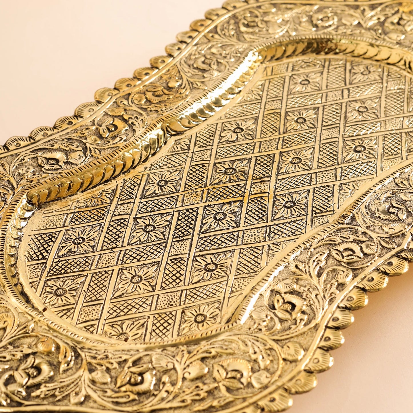 Brass Peacock Design Serving Tray (23 Inch)