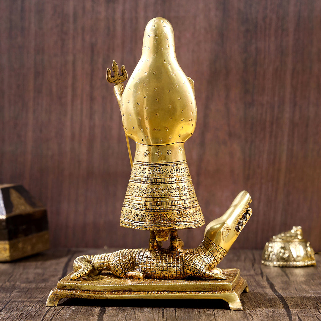 Brass Goddess Standing Ganga Statue (12.5 Inch)