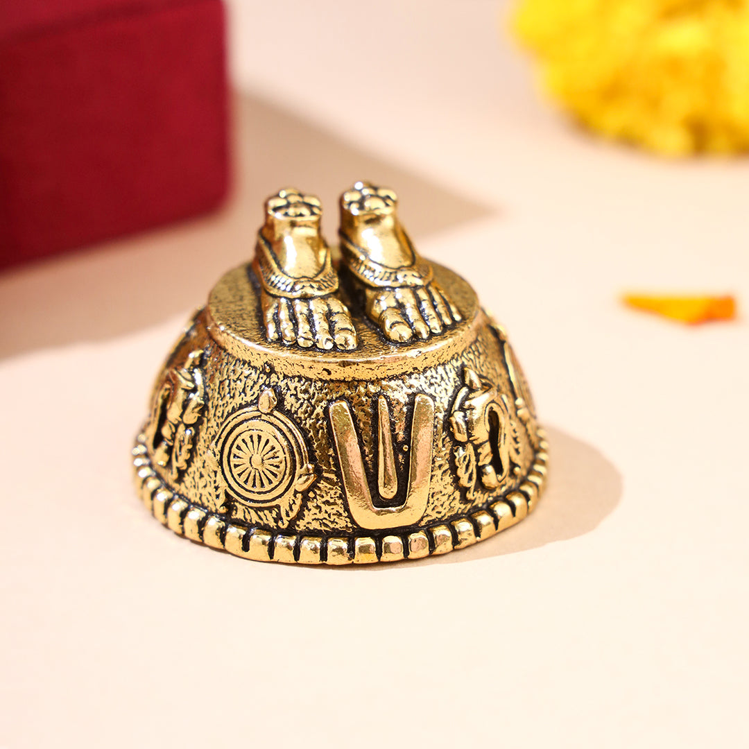Brass Charan Paduka with Velvet Box – Divine Footprints of Lord Vishnu