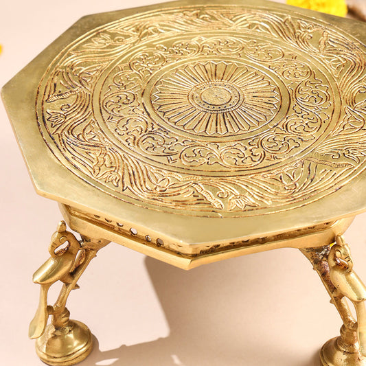 Brass Superfine Chowki With Peacock Pillars (5.5 INCH)