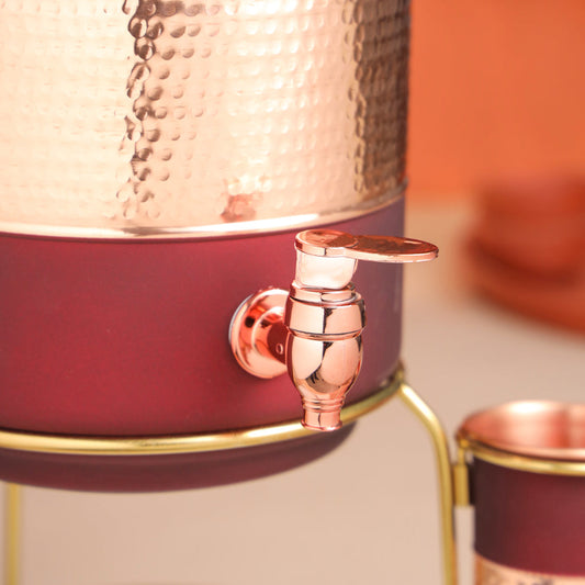 Copper Premium Olive Water Dispenser with Glass & Stand (13.8 Inch)