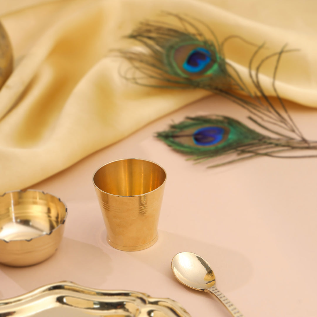 Brass Pooja Bhog Thali Set – Laddu Gopal & Matka Murli Design (8 Inch)