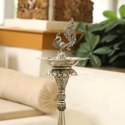 Silver plated Brass Peacock Long Lamp (17.5 INCH)