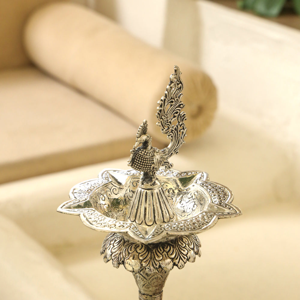 Silver plated Brass Peacock Long Lamp (17.5 INCH)
