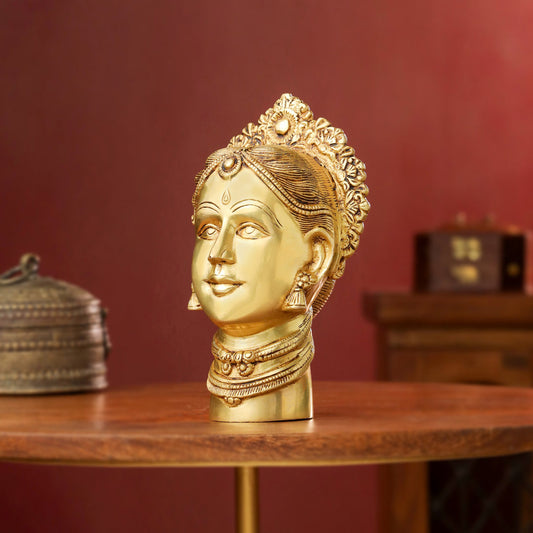 Brass Parvati Head Idol – Handmade Spiritual Decor (8.5 Inch)