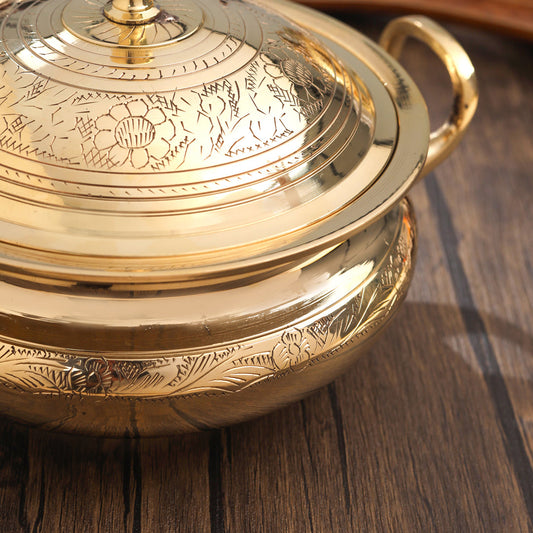 Brass Serving Pot With Lid And Handle (5.4 Inch)