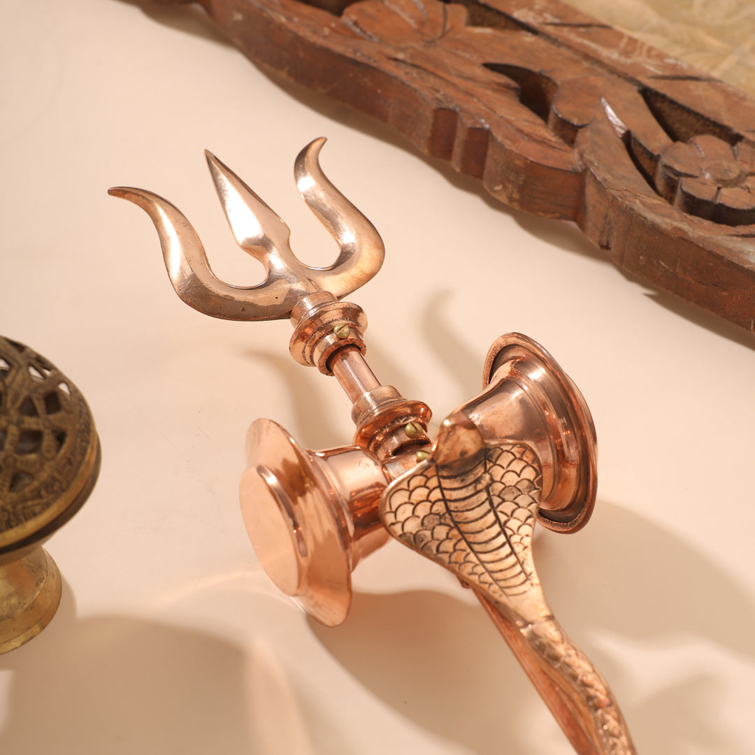 Copper Shiva'S Damru Trishul With Naag (25 Inch)