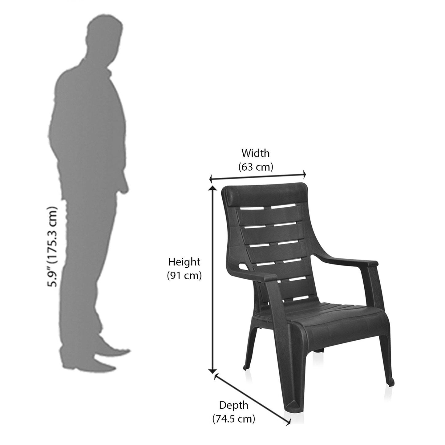 Nilkamal Sunday Plastic Arm Chair (Iron Black)