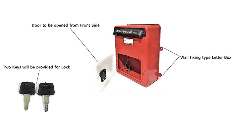 Plastic Wall Mounted Letter Box with Openable Door in Front (30 x 18 x 10 cm, Red)