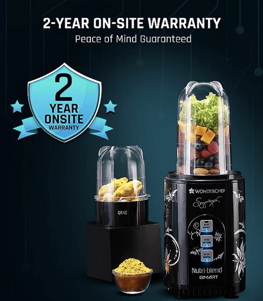 Wonderchef Nutri Blend Smart Automatic Mixer Grinder with Dual Pulse Function| 22000 RPM| 100% Full Copper Motor| 2 Unbreakable Jars| 500 Watt| 2 Years Warranty| Recipe book by Chef Sanjeev Kapoor| Black