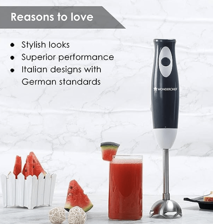 wonderchef ultima plus electric hand blender portable i easy control grip i hot cold blending i 300w powerful motorsingle push button operation sharp food grade anti rust stainless steel blades i