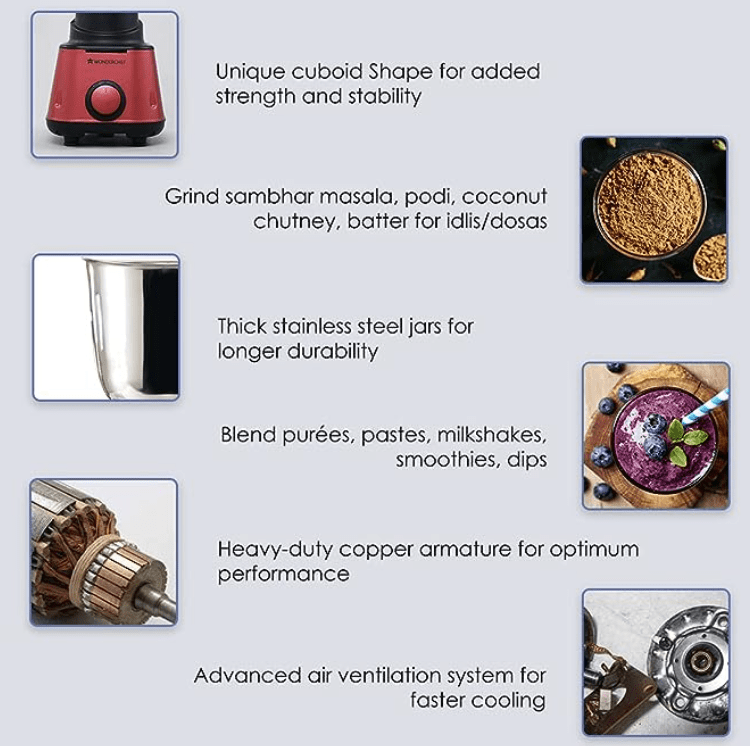 Wonderchef Sumo Mixer Grinder-600W With 3 Jars And Anti-Rust Stainless Steel Blades, Ergonomic Handles, 5 Years Warranty On Motor, Red And Black