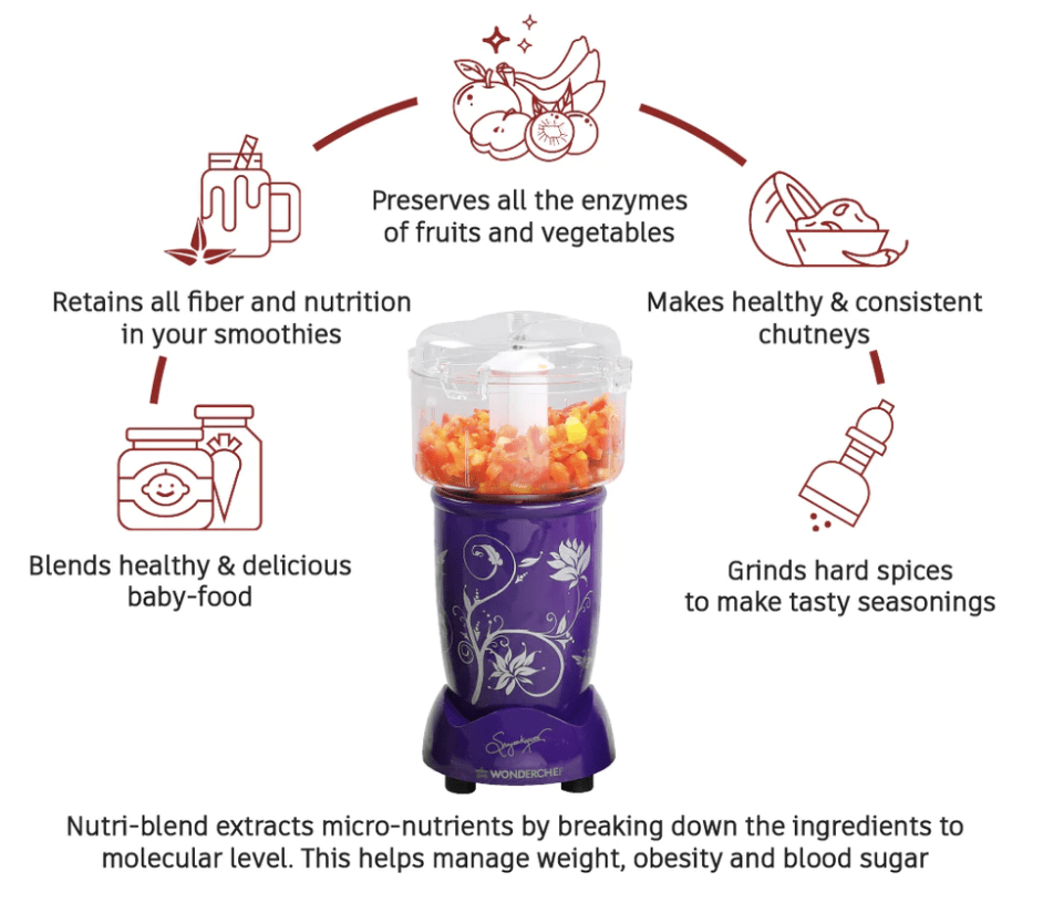 Wonderchef Nutri-blend Juicer, Mixer, Grinder, Smoothie Maker & Chopper | 400W 100% Full Copper Motor| Complete Kitchen Machine | 22000 RPM Blender, Chopper, Juicer | SS Blades | 4 Unbreakable Jars | 2 Years Warranty | Recipe Book By Chef Sanjeev Kapoor