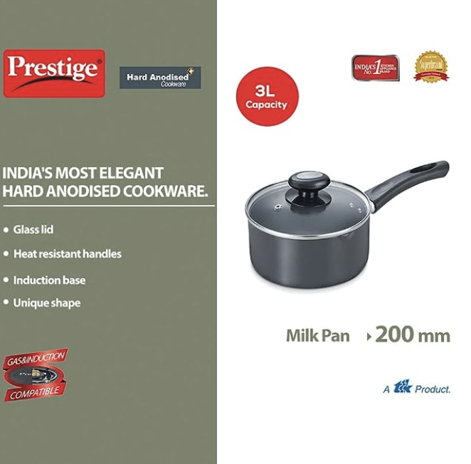 Prestige Aluminium Milk Pan, 2.25 Litres/18cm, Black