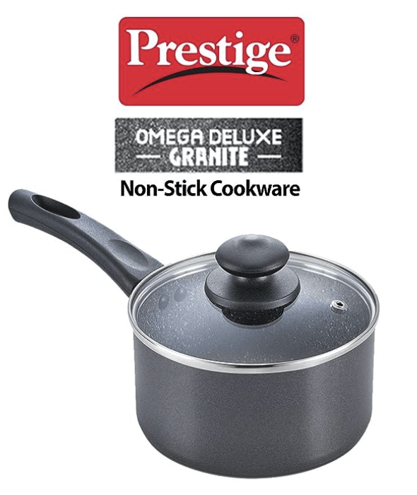 Prestige Omega Deluxe Granite Milk Pan with Lid, 16cm Black