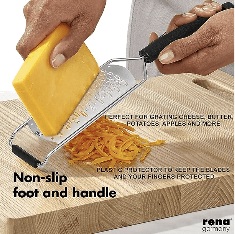 Rena Germany - Premium Etched Ribbon Grater - Razor Sharp - Stainless Steel - Ideal for Cheese/Lemon/Ginger/Garlic/Vegetables/Fruits - Length 13.5 Cm