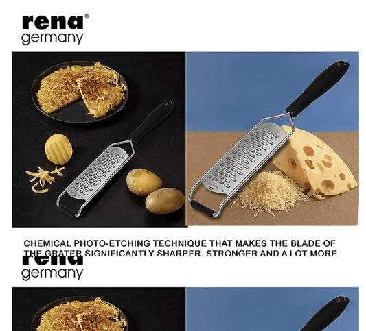 Rena Germany - Premium Etched Ribbon Grater - Razor Sharp - Stainless Steel - Ideal for Cheese/Lemon/Ginger/Garlic/Vegetables/Fruits - Length 13.5 Cm