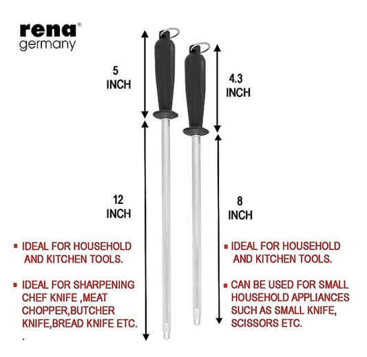 rena germany Chef Knife and Sharpening Rod - Premium German Technology AISI420J2 Blade, Razor-Sharp Precision, Ergonomic Handle - Professional Grade Kitchen Knife (210MM + 12 in)
