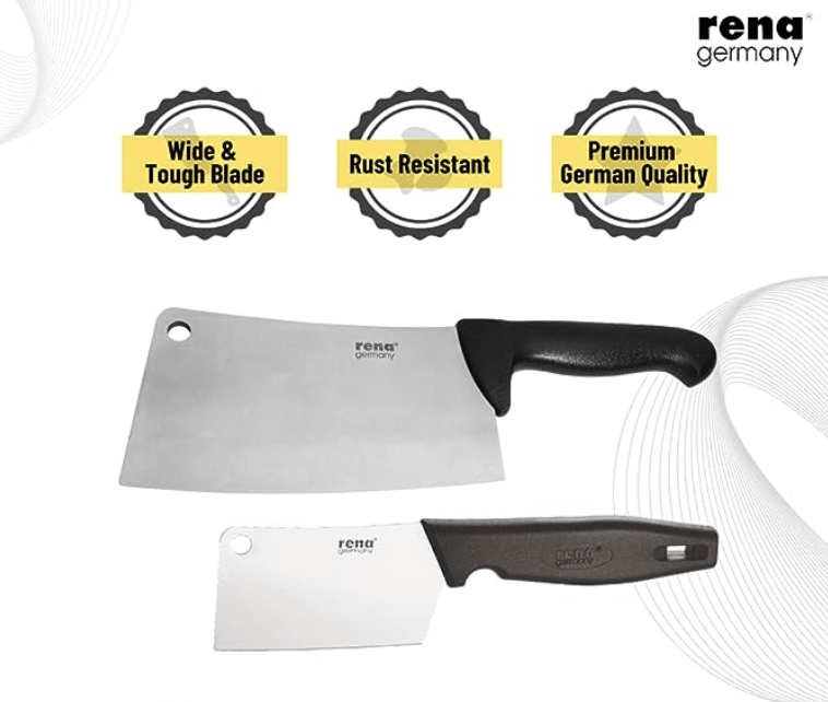 rena germany - Meat Chopper Butcher Knife - Meat Cleaver & Slicing Knife - Chinese Chopper Knife - 8.5 & 2.5 Inch, Stainless Steel, Silver