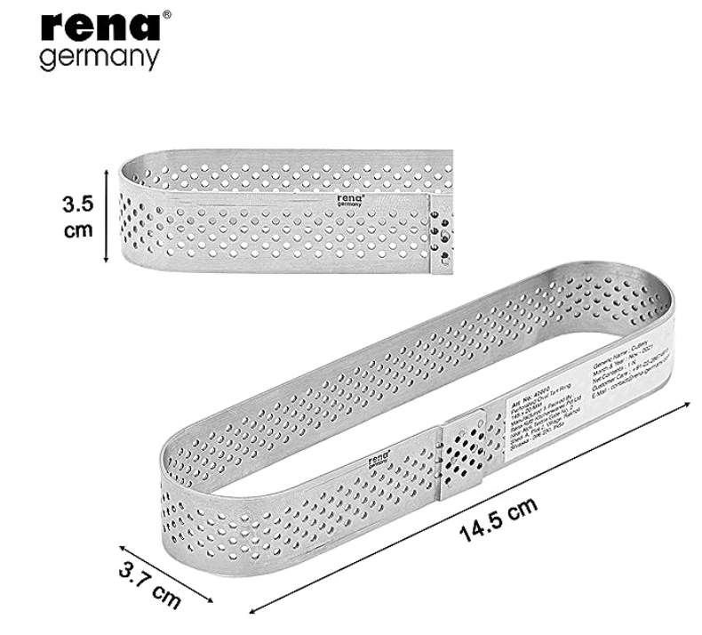 Rena Germany - Perforated Tart Ring - Tart Ring for Baking - Oval Tart Mould - Cake Mousse Ring Mold - 3 Pieces Set (145x35 mm)