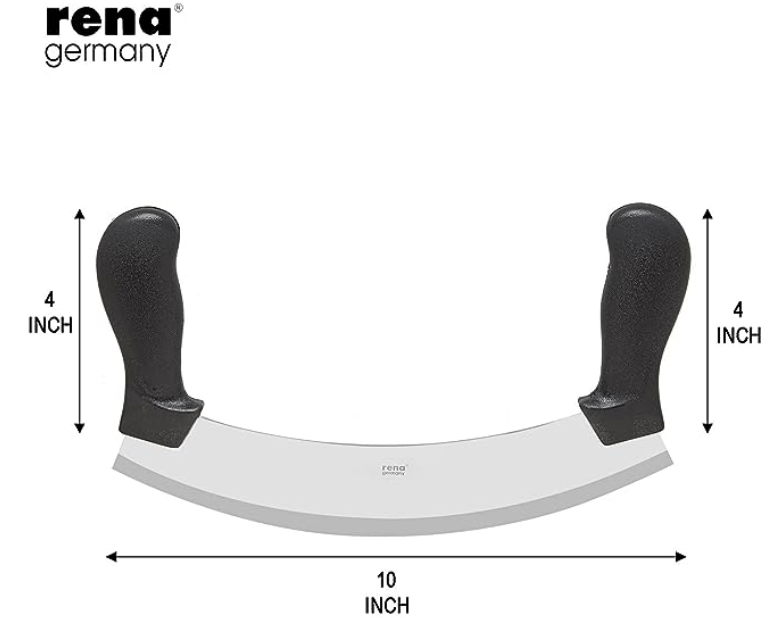 Rena Germany - Pizza Cutter - Pizza Slicer - Mezzaluna/Mincing Knife - Double Handle Ideal for Mincing, Dicing, Chopping & Slicing - with Serrated Knife
