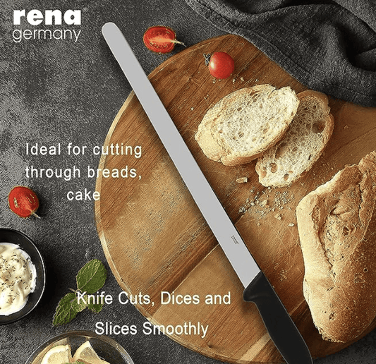 rena germany - Bread Knife - Bread Slicing Knife - Stainless Steel Blade - Shawarma Knife - Plastic Handle - 340 mm Plain Knife