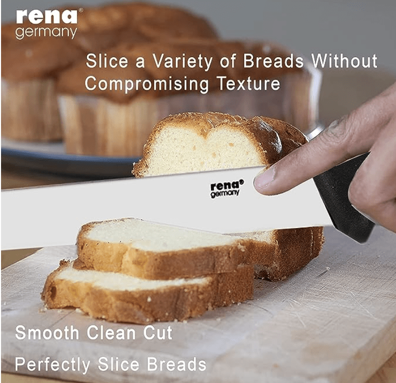 rena germany - Bread Knife - Bread Slicing Knife - Stainless Steel Blade - Shawarma Knife - Plastic Handle - 340 mm Plain Knife