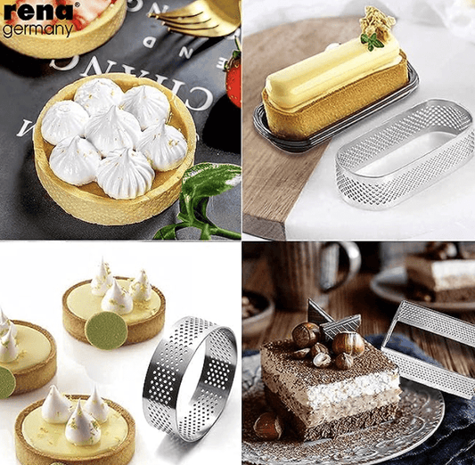 Rena Germany - Perforated Tart Ring - Tart Ring for Baking - Square Tart Mould - Cake Mousse Ring Mold - 3 Pieces Set (150x35 mm)