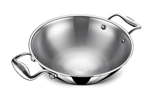 Stahl Triply Stainless Steel Kadai with Lid I Stainless Steel Cookware Tri Ply Deep Kadhai I Deep Frying Pan with Round Bottom I Artisan 4750, Dia 20 cm, 1.8 L (Serves 3-4 People)