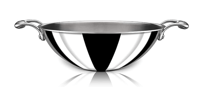 Stahl Triply Stainless Steel Kadai with Lid I Stainless Steel Cookware Tri Ply Deep Kadhai I Deep Frying Pan with Round Bottom I Artisan 4754, Dia 24 cm, 2.6 L (Serves 4-5 People)