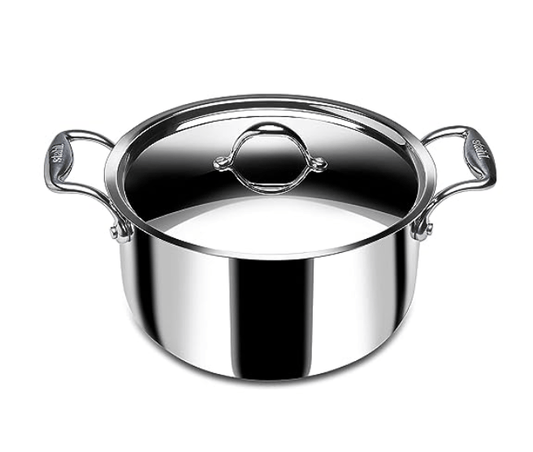 Stahl Triply Stainless Steel Sauce Pot with Lid | Stainless Steel Casserole | Tri Ply Biryani Pot with Induction Base | Artisan 4118, Dia 18 cm, 2 L