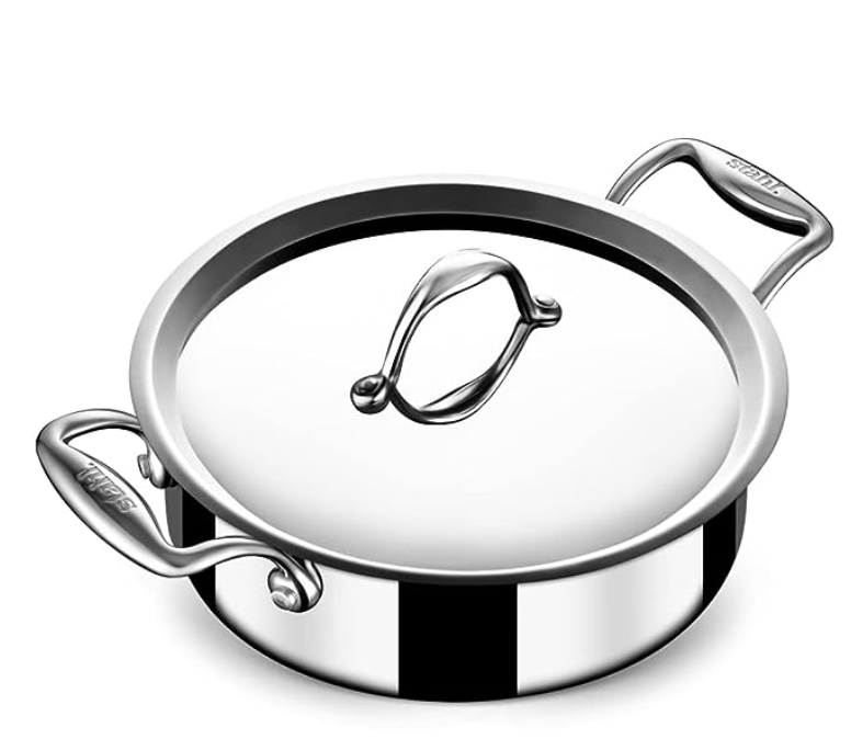 Stahl Triply Stainless Steel Artisan Cook & Serve Casserole with Lid, 4822, 22cm, 3L