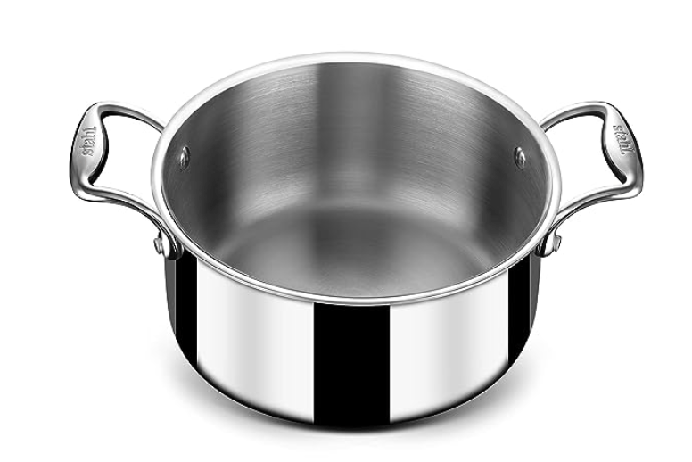 Stahl Triply Stainless Steel Sauce Pot with Lid | Stainless Steel Casserole | Tri Ply Biryani Pot with Induction Base | Artisan 4124, Dia 24 cm, 5.1 L