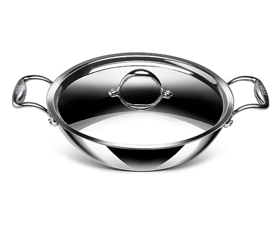 Stahl Triply Stainless Steel Artisan Kadhai with Lid, 4324, 24cm, 2.4 Liters