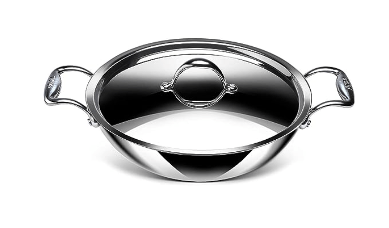 Stahl Triply Stainless Steel Artisan Kadhai with Lid, 4320, 20cm, 1.6 Liters