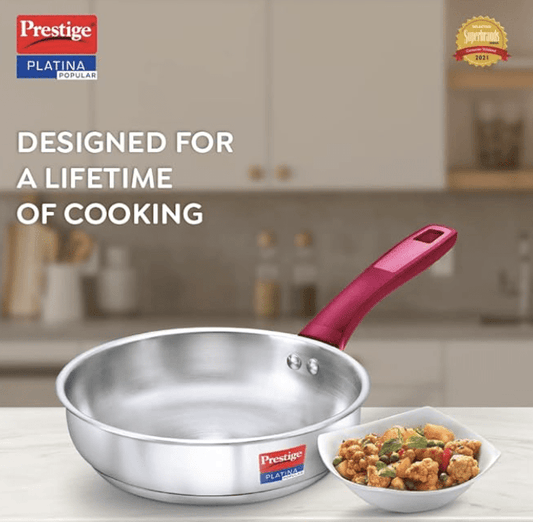 Prestige Platina Popular Stainless Steel Unique Impact Forged Bottom Fry Pan (Silver)