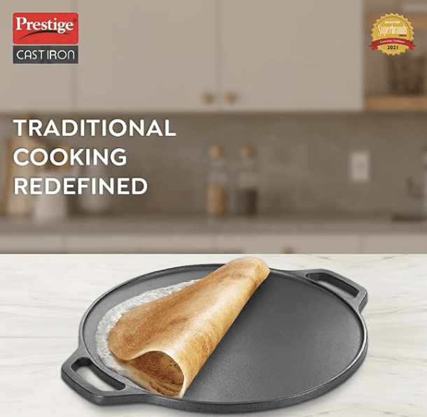 Prestige 30 cm Cast Iron Dosa Tawa|Super Durable(Lasts for Generation)|Retains Heat for Long|10 Years Warranty