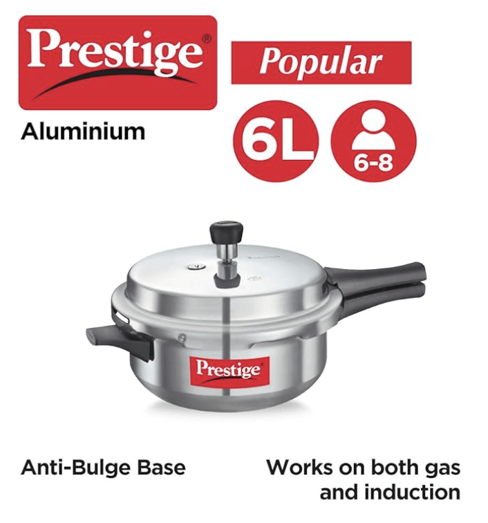 Prestige Popular Virgin Aluminium Senior Deep Pan Pressure Cooker, 6 L (Silver)