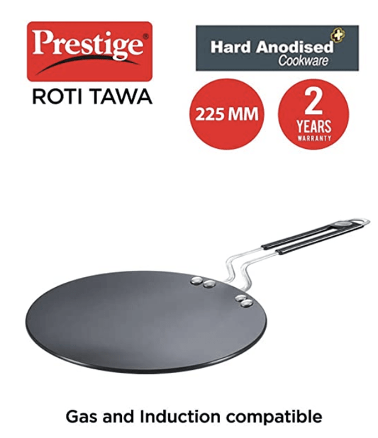 Prestige Hard Anodised Plus Cookware Induction Base Roti Tawa | Black | 22.5cm | Perma-Cool Handles | Wide Base | Hand Washable